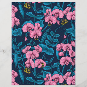 Sweet peas and bumblebees, pink and blue