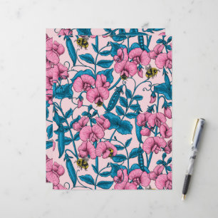 Sweet peas and bumblebees, pink and blue