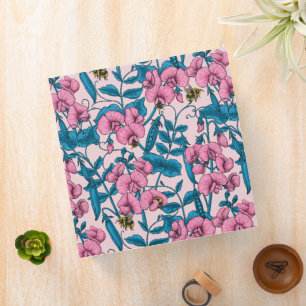 Sweet peas and bumblebees, pink and blue binder