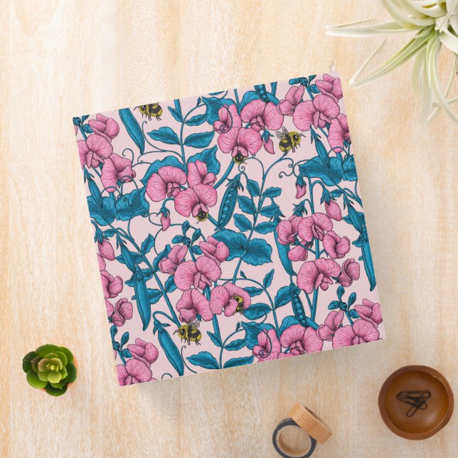 Sweet peas and bumblebees, pink and blue binder (In Situ)