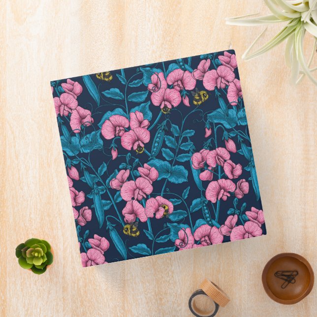 Sweet peas and bumblebees, pink and blue binder (In Situ)