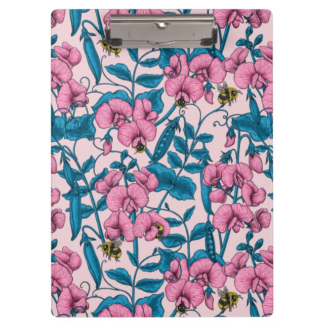 Sweet peas and bumblebees, pink and blue clipboard (Front)