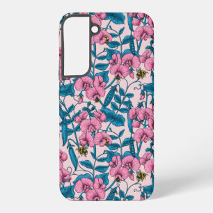 Sweet peas and bumblebees, pink and blue samsung galaxy case