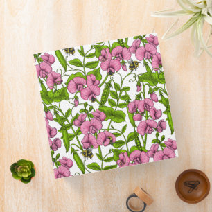 Sweet peas and bumblebees, pink, green and white binder