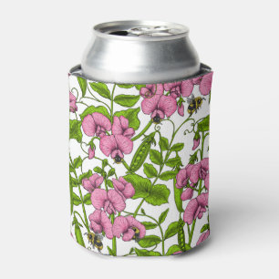 Sweet peas and bumblebees, pink, green and white can cooler