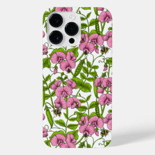 Sweet peas and bumblebees, pink, green and white iPhone 14 pro max case