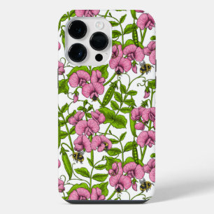 Sweet peas and bumblebees, pink, green and white iPhone 14 pro max case