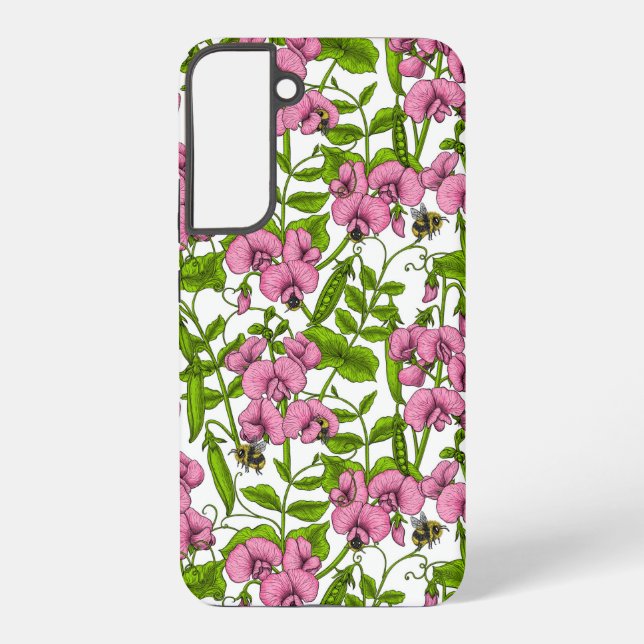 Sweet peas and bumblebees, pink, green and white samsung galaxy s22+ case (Back)