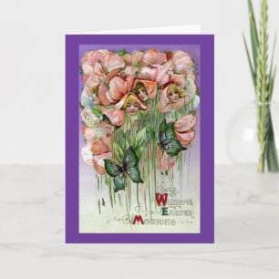 Sweet Peas and Butterflies Vintage Easter Holiday Card