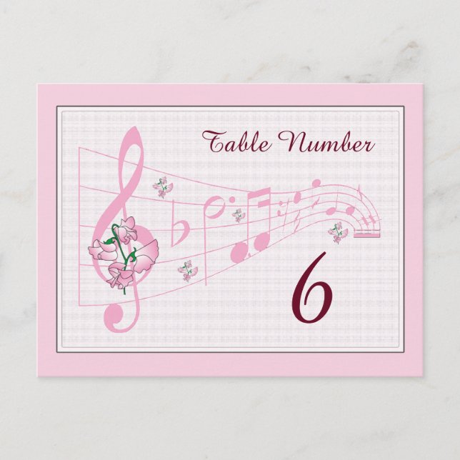 Sweet Peas and Music Table Number Card (Front)