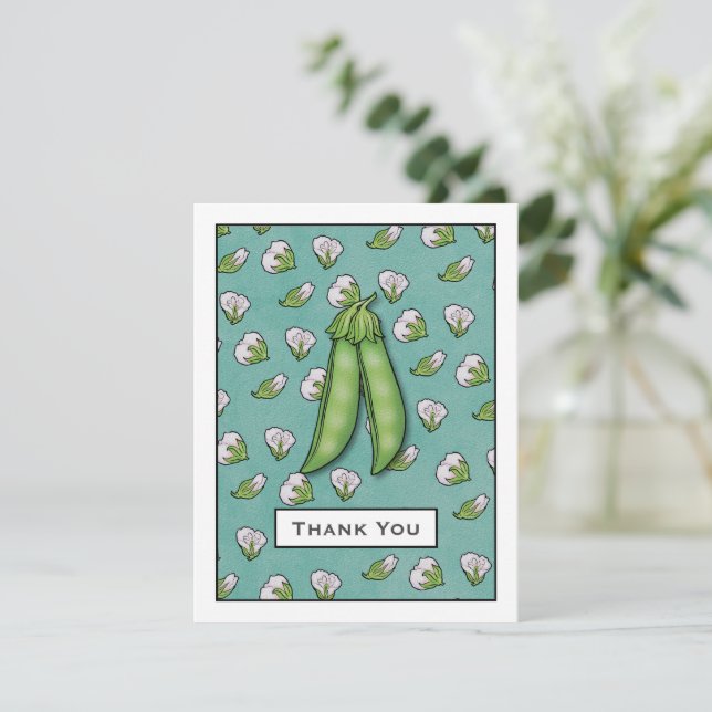 Sweet Peas Baby Shower Flat Thank You Card (Standing Front)