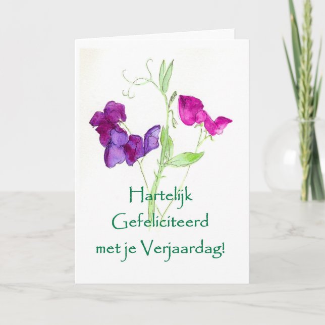 Sweet Peas Birthday Card - Dutch Greeting (Front)