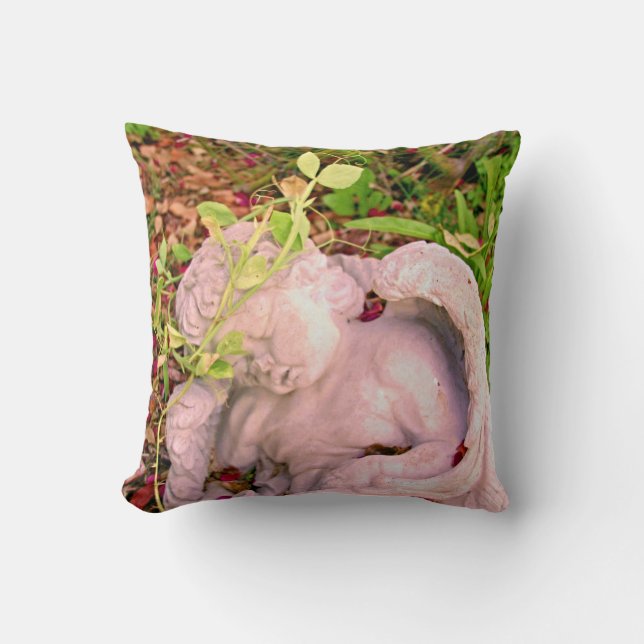 Sweet Peas crown the Cherub Throw Pillow (Front)