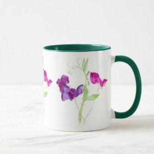 Sweet Peas, Deep Pink, Purple Watercolour Mug