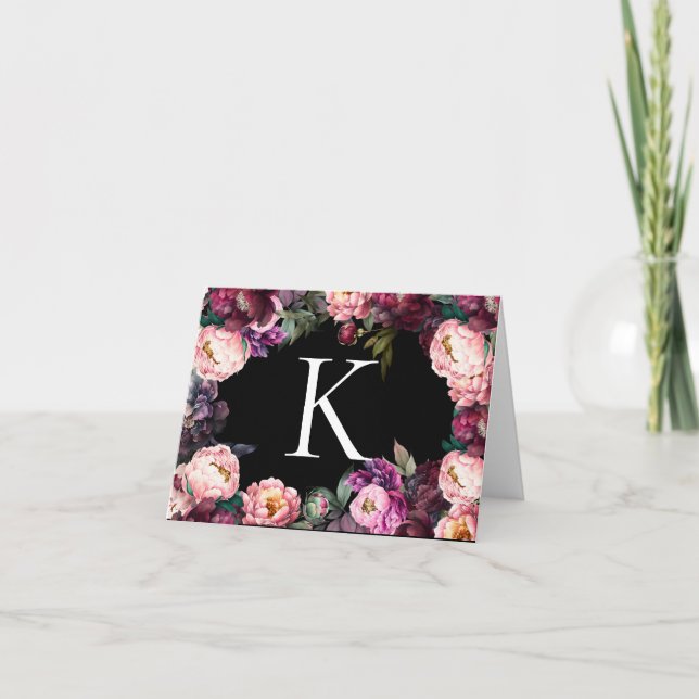 Sweet Peonies Initial Blank Folded Greeting Card (Front)