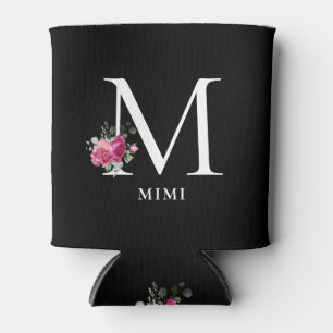 Sweet Peonies Mimi on Blk Can Cooler