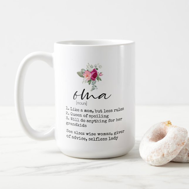 Sweet Peonies Oma Definition 15oz Coffee Mug (With Donut)