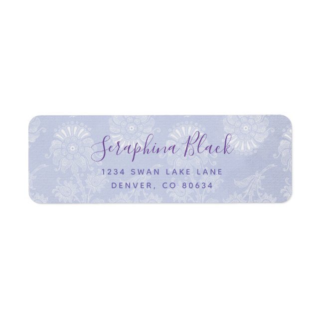Sweet Periwinkle Purple Lace Return Address Label (Front)