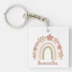 Sweet Personalized Boho Floral Rainbow Keychain