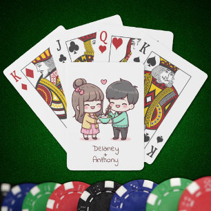 Sweet Personalized Chibi-Style Dumpling Couple Playing Cards