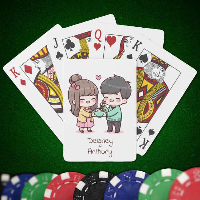 Sweet Personalized Chibi-Style Dumpling Couple  Playing Cards (Sweet Personalized Chibi-Style Dumpling Couple Playing Cards)