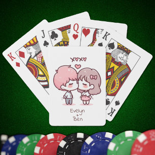 Sweet Personalized Chibi-Style Kissing Couple  Playing Cards