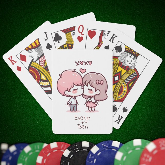 Sweet Personalized Chibi-Style Kissing Couple  Playing Cards (Sweet Personalized Chibi-Style Kissing Couple Playing Cards)