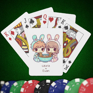 Sweet Personalized Chibi-Style Ramen Couple Playing Cards