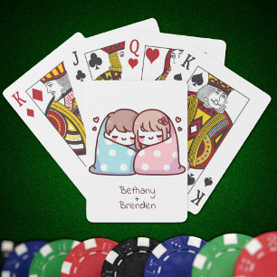 Sweet Personalized Chibi-Style Snuggle Couple Playing Cards