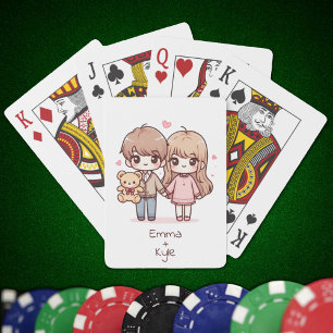 Sweet Personalized Chibi-Style Teddy Bear Couple Playing Cards
