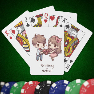 Sweet Personalized Chibi-Style Valentine Couple  Playing Cards