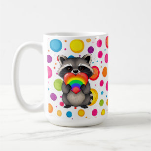 Sweet Personalized Raccoon with Rainbow Heart Coffee Mug