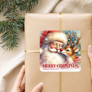 Sweet Personalized Santa Rudolph Christmas Gift Square Sticker