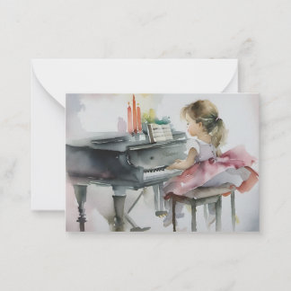 Sweet Pianist Little Girl Playing Piano Card