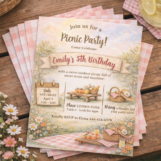Sweet Picnic Outdoor Boho Birthday Party Invitation