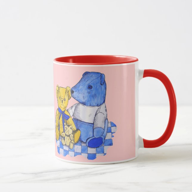 sweet picture of three cute old teddies mug (Right)