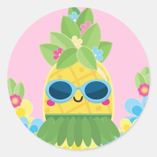 Sweet Pineapple Girls Ms Onederful First Birthday  Classic Round Sticker (Front)
