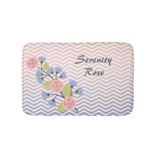 Sweet Pink and Blue Chevron Floral With Name Bath Mat