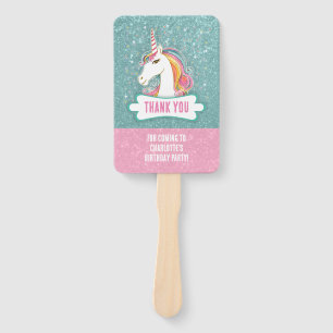Sweet Pink and Blue Unicorn Birthday Party Hand Fan
