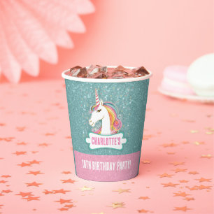 Sweet Pink and Blue Unicorn Birthday Party Paper Cups