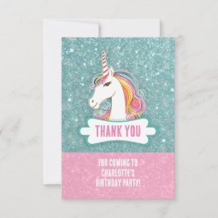 Sweet Pink and Blue Unicorn Birthday Party Thank You Card