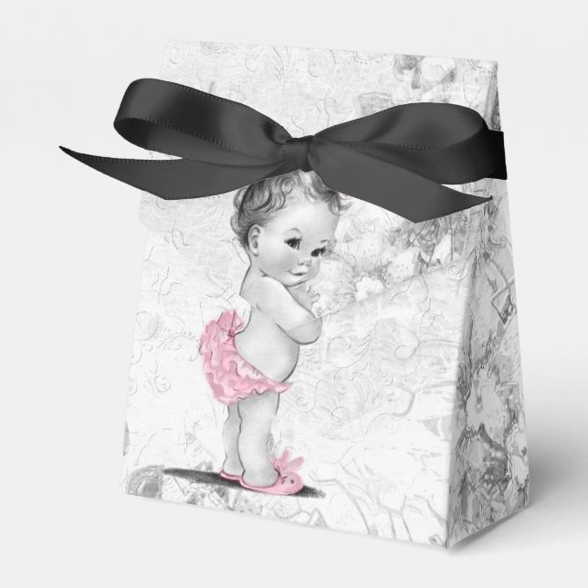 Sweet Pink and Grey Baby Shower Favour Boxes (Front Side)