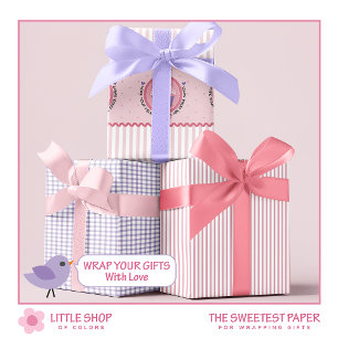 Sweet Pink and Purple Cupcake Valentine Wrapping Paper Sheet