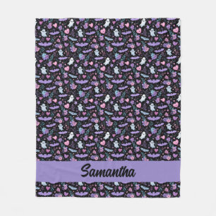 Sweet Pink and Purple Halloween Bats and Ghosts Fleece Blanket