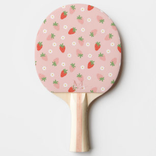 Sweet Pink and Red Strawberries Monogram Ping Pong Paddle