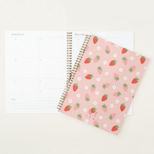 Sweet Pink and Red Strawberries Monogram Planner