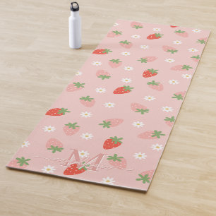 Sweet Pink and Red Strawberries Monogram Yoga Mat