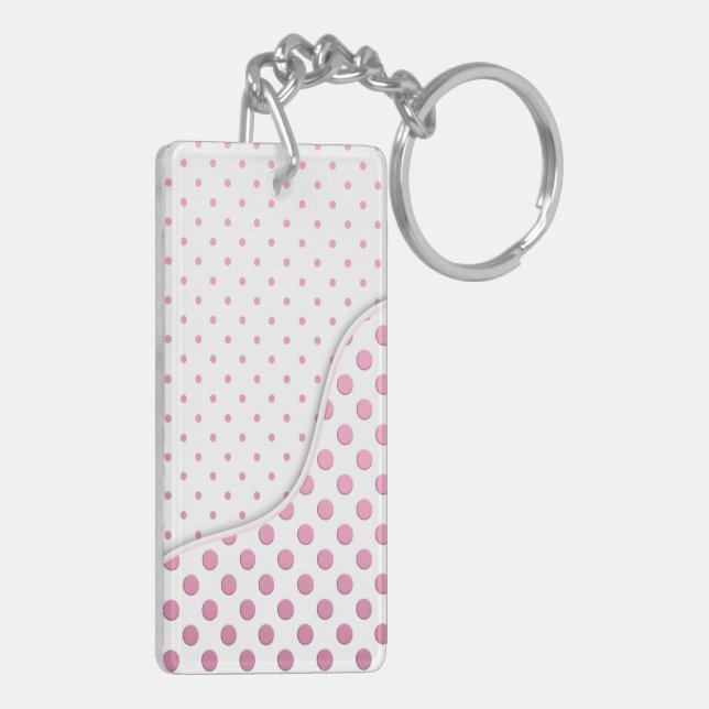 Sweet Pink and White Polka Dot Pattern Design Keychain (Back Left)