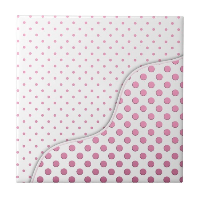 Sweet Pink and White Polka Dot Pattern Design Tile (Front)