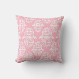 Sweet Pink and White Vintage Damask Pattern Throw Pillow